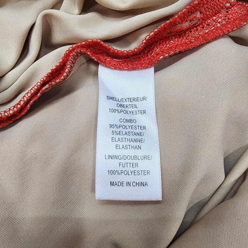 Adrianna Papell Lace Sheath Dress Coral Ribbon Trim Women Size 14
